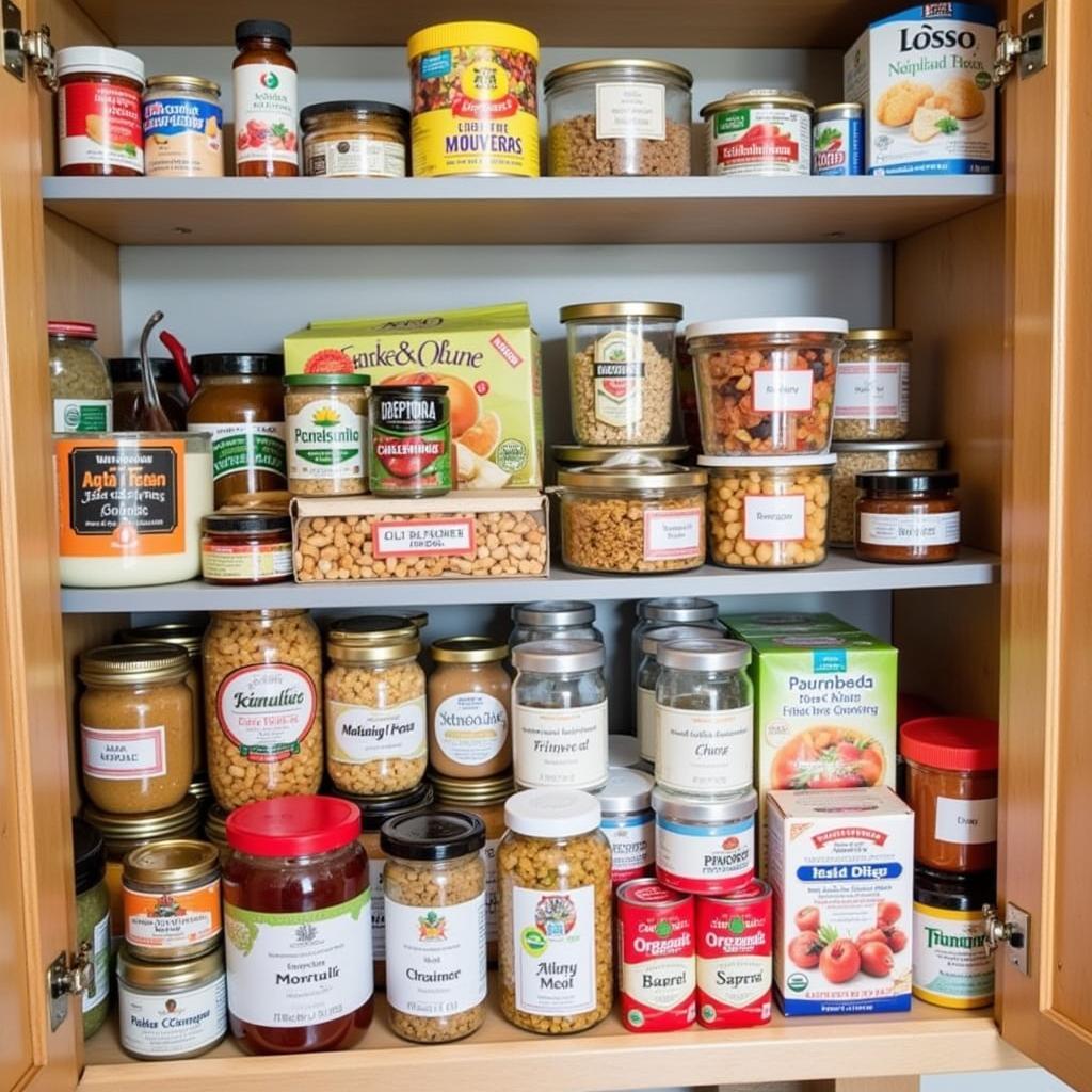 A woman meticulously organizing her emergency food supply in a basement storage area.