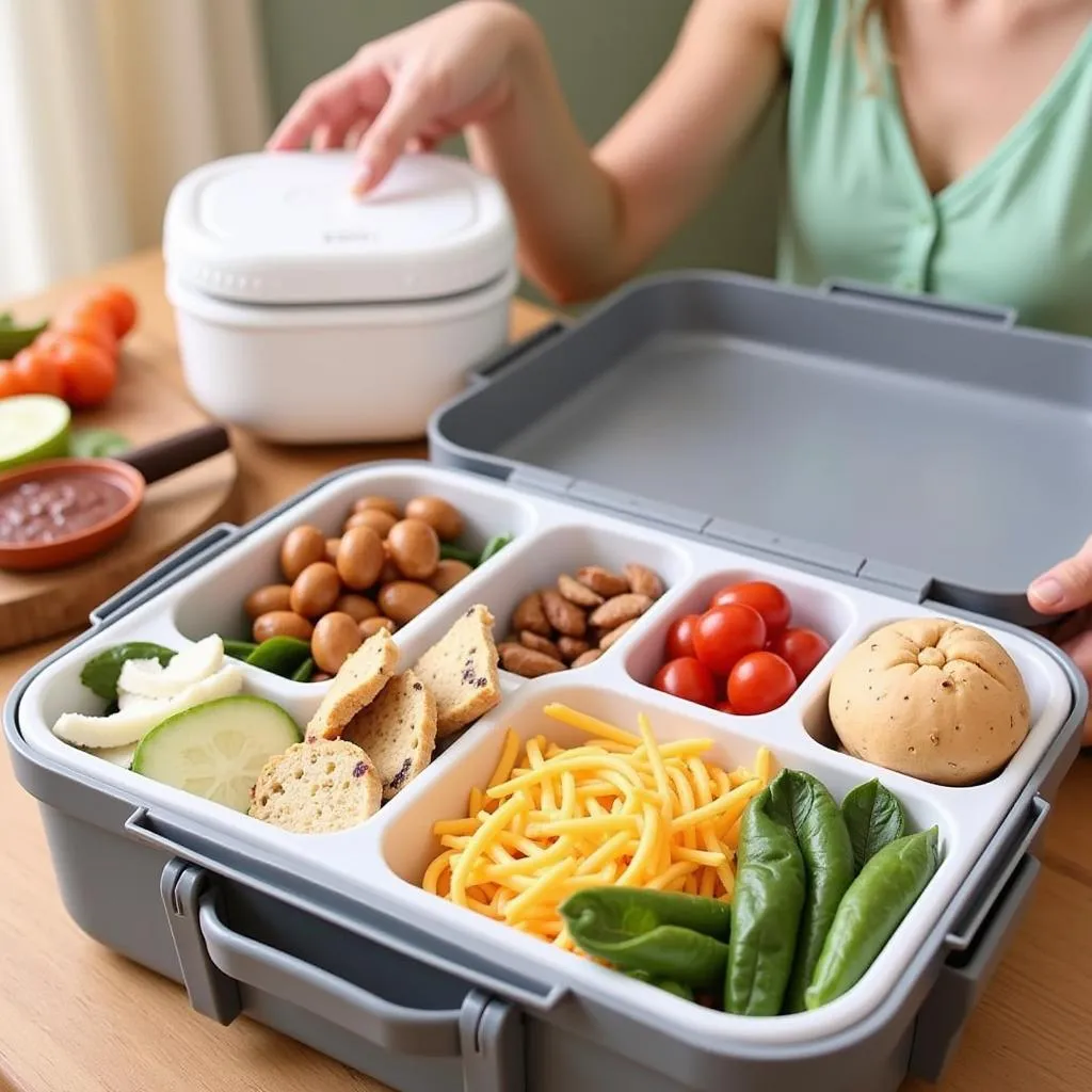 Woman Packing Lunch Using Leakproof Square Plastic Containers