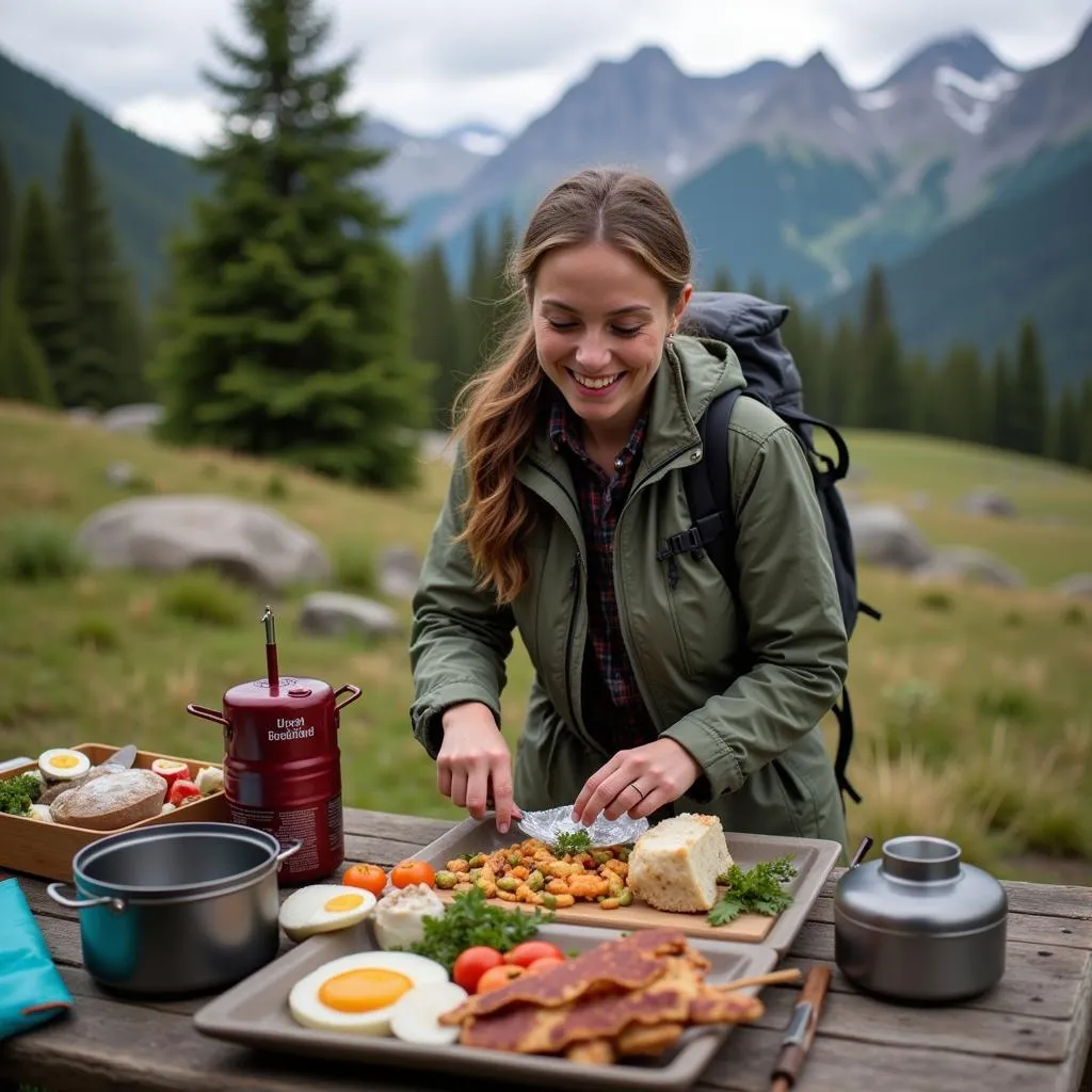 Preparing Dehydrated Meal While Camping