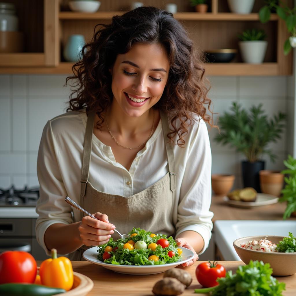 Woman Preparing a Healthy Meal with Fresh Ingredients