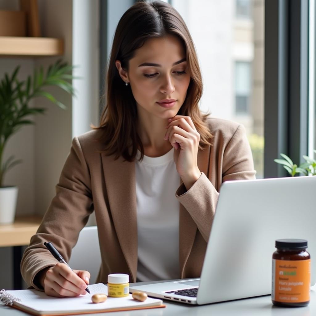 Woman Researching Mood Food Supplements