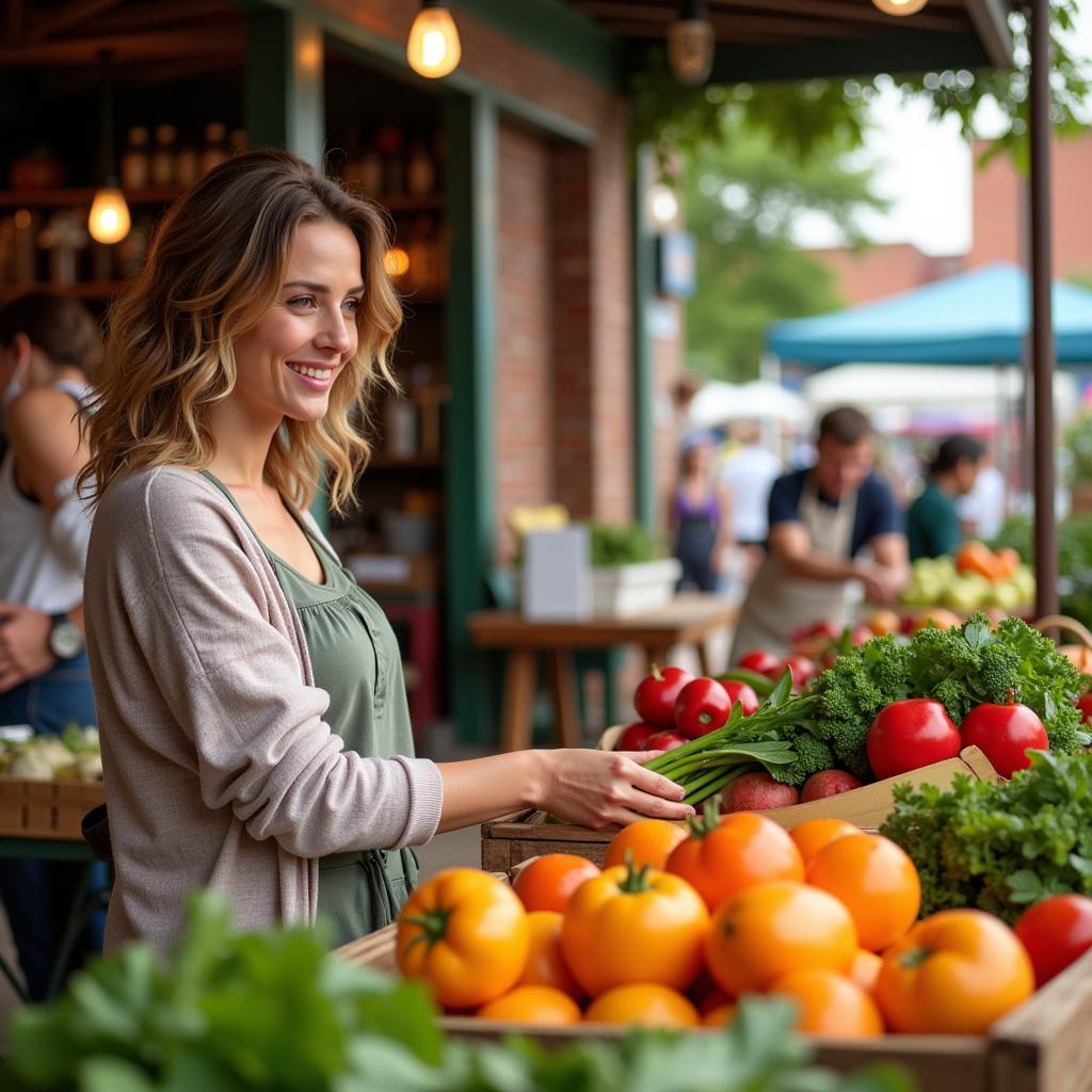 Woman shopping for fresh produce at a farmers market