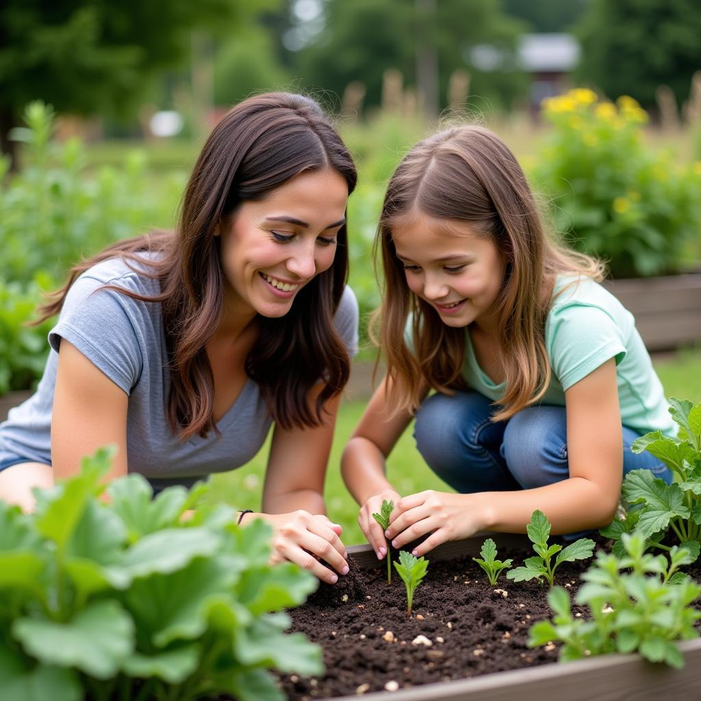 Woman and Child Gardening Together