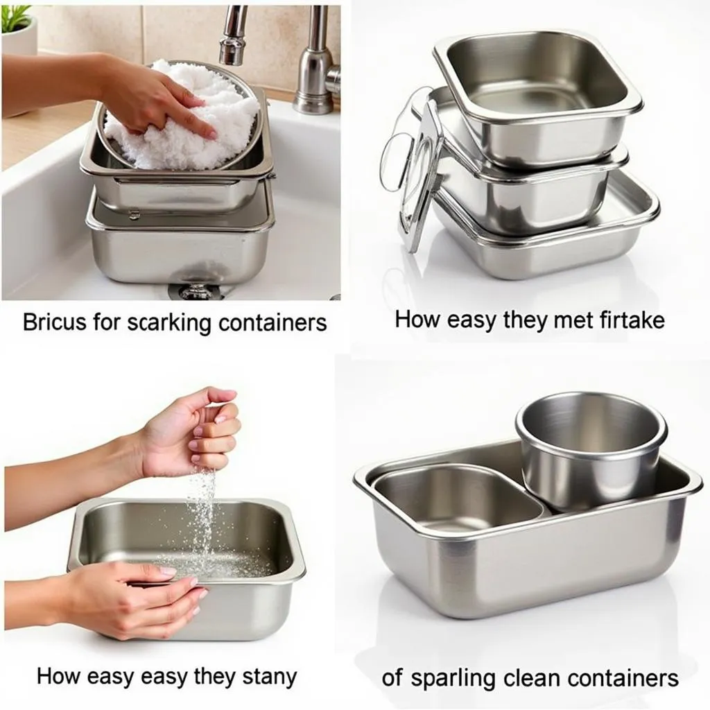 A person washing food storage steel containers, emphasizing their easy cleaning