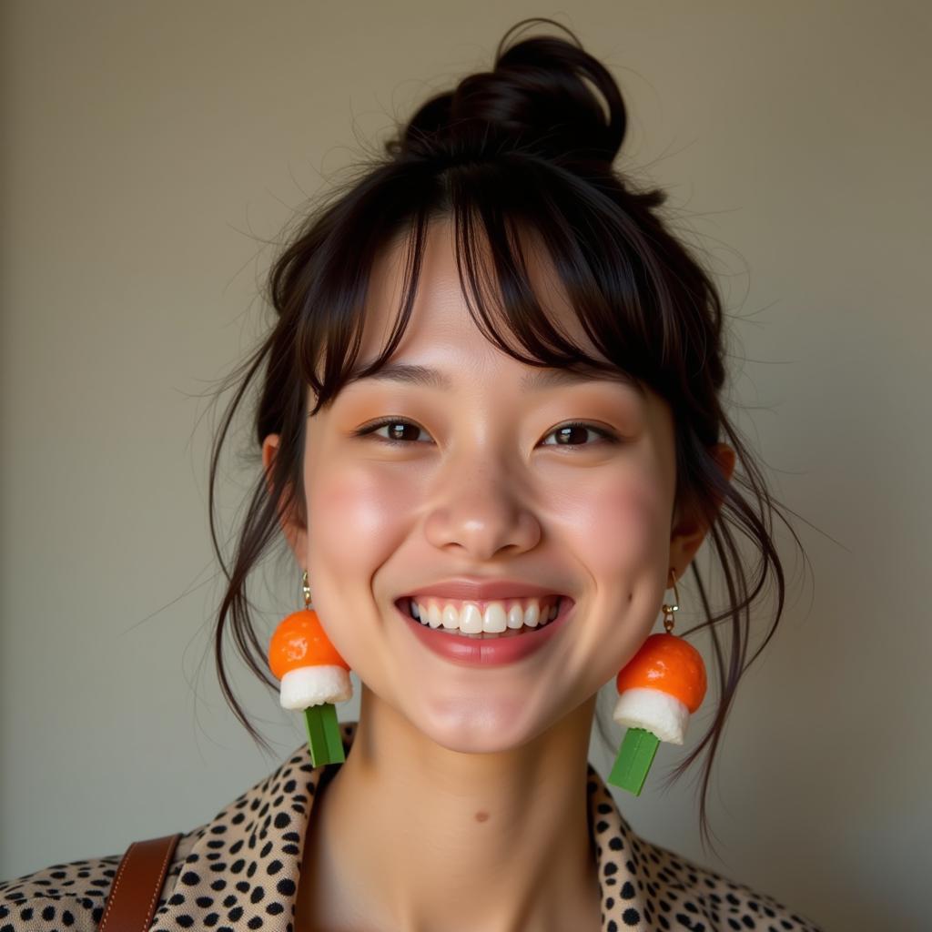 Woman Sporting Sushi Earrings