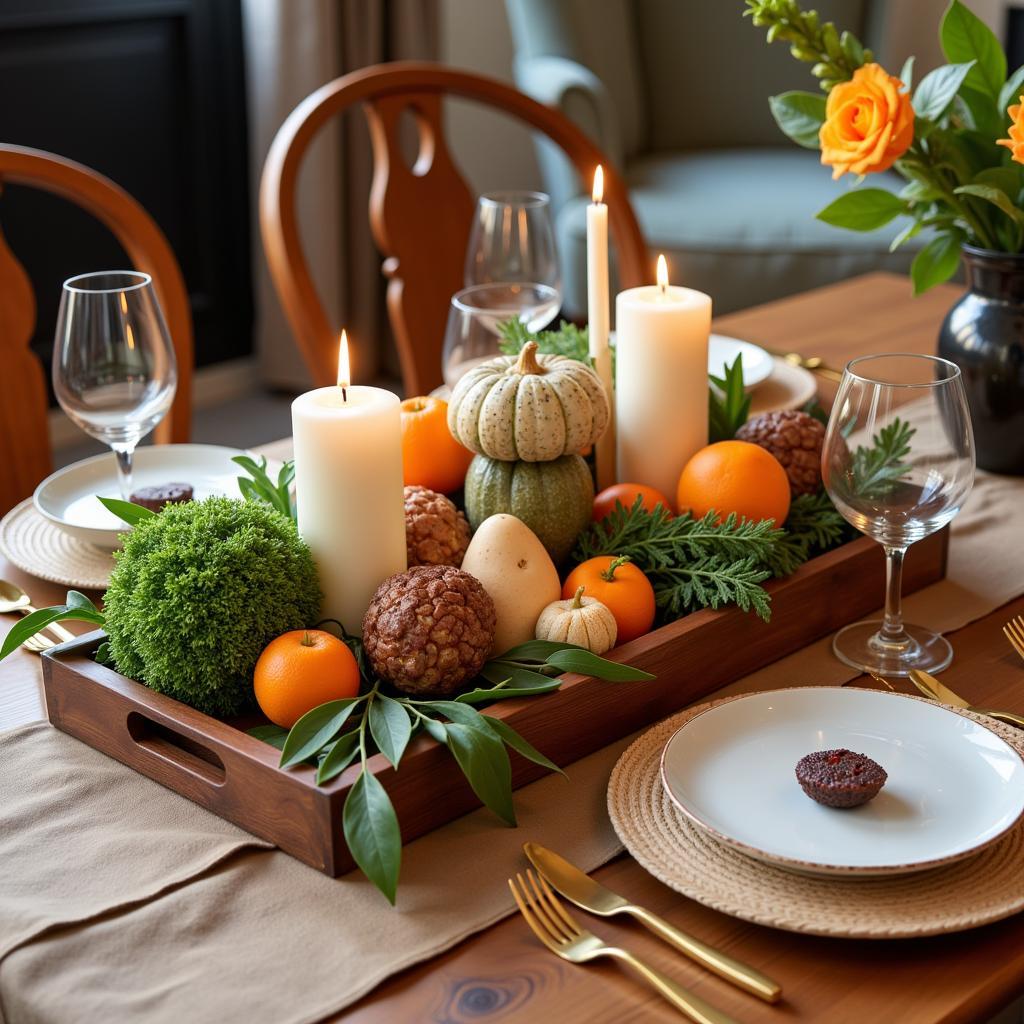 Wooden Food Tray Used as a Decorative Centerpiece