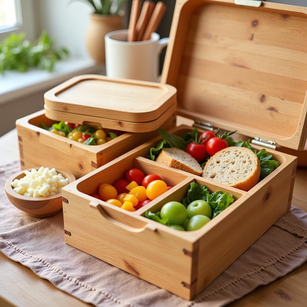 Wooden Lunch Box with Food