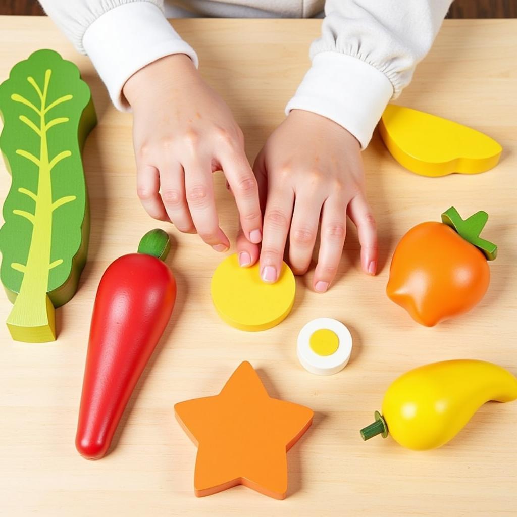  Wooden play food cutting set with velcro.