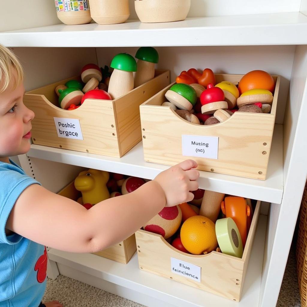 Wooden Toy Food Storage with Child