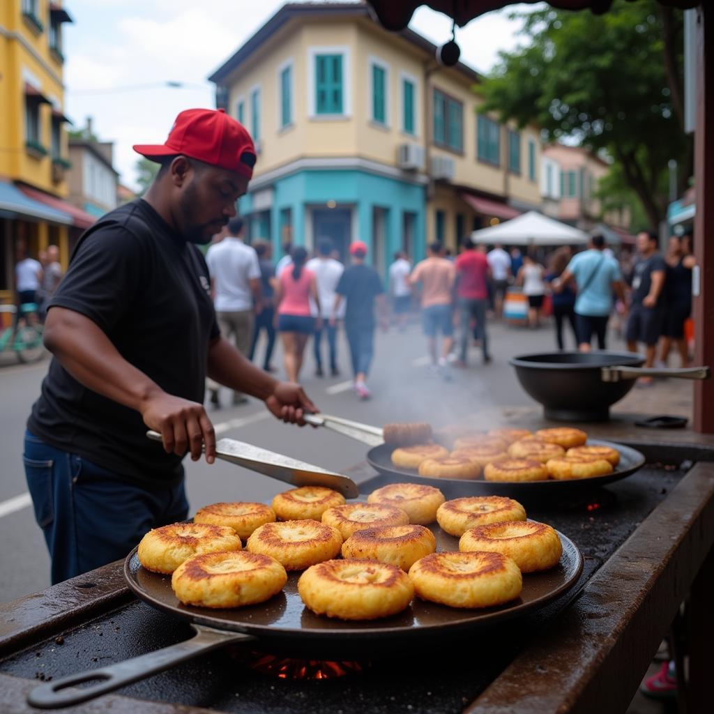 A street food vendor preparing fresh yaniqueques