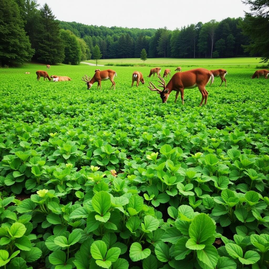 Deer Grazing in a Clover Food Plot