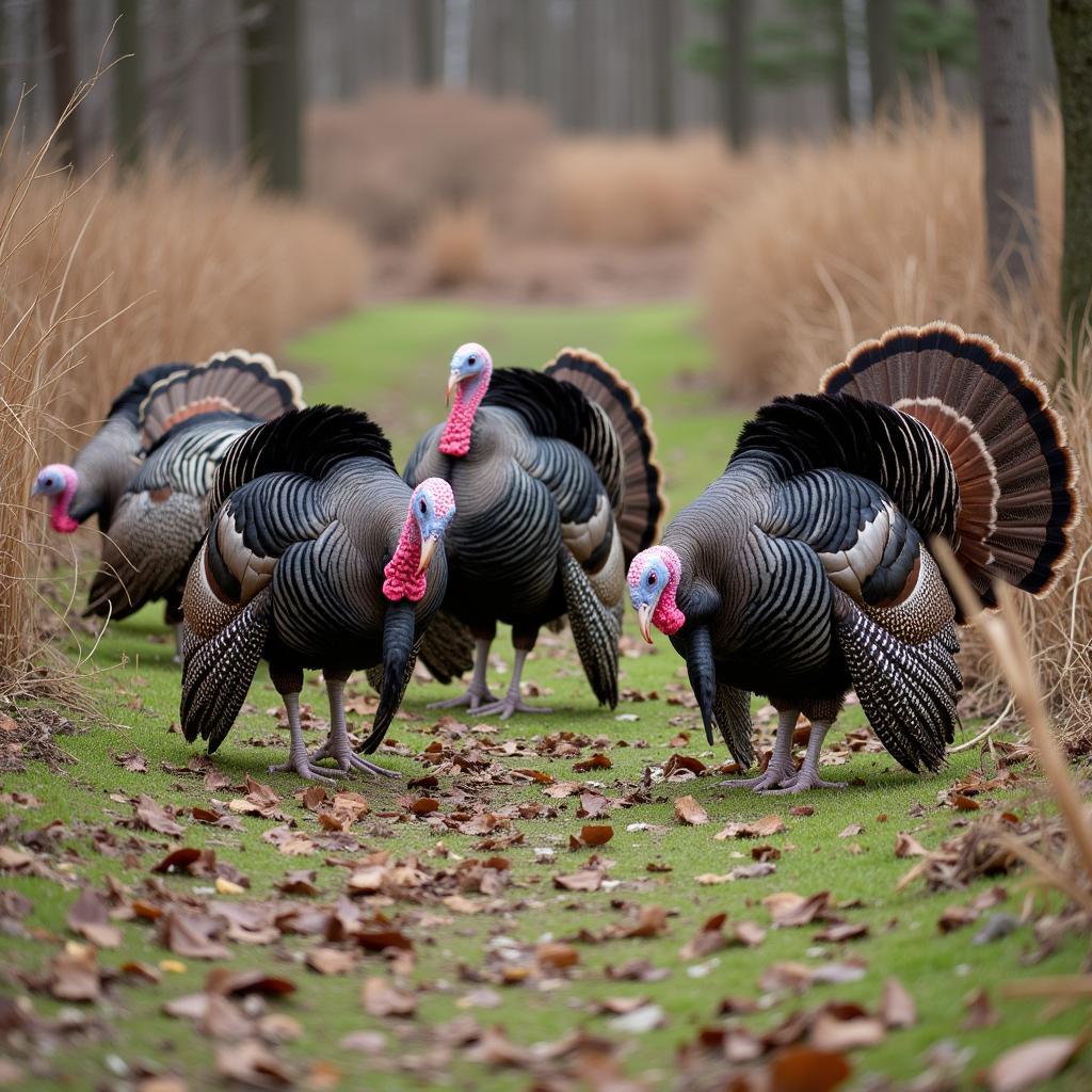 Wild Turkeys Foraging in a Food Plot