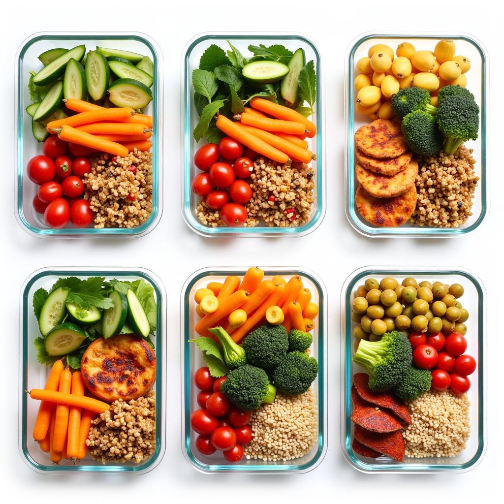 Meal prepping healthy lunches in 2 cup glass food storage containers