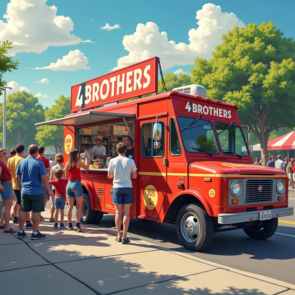 4 Brothers Food Truck Serving a Busy Lunch Crowd