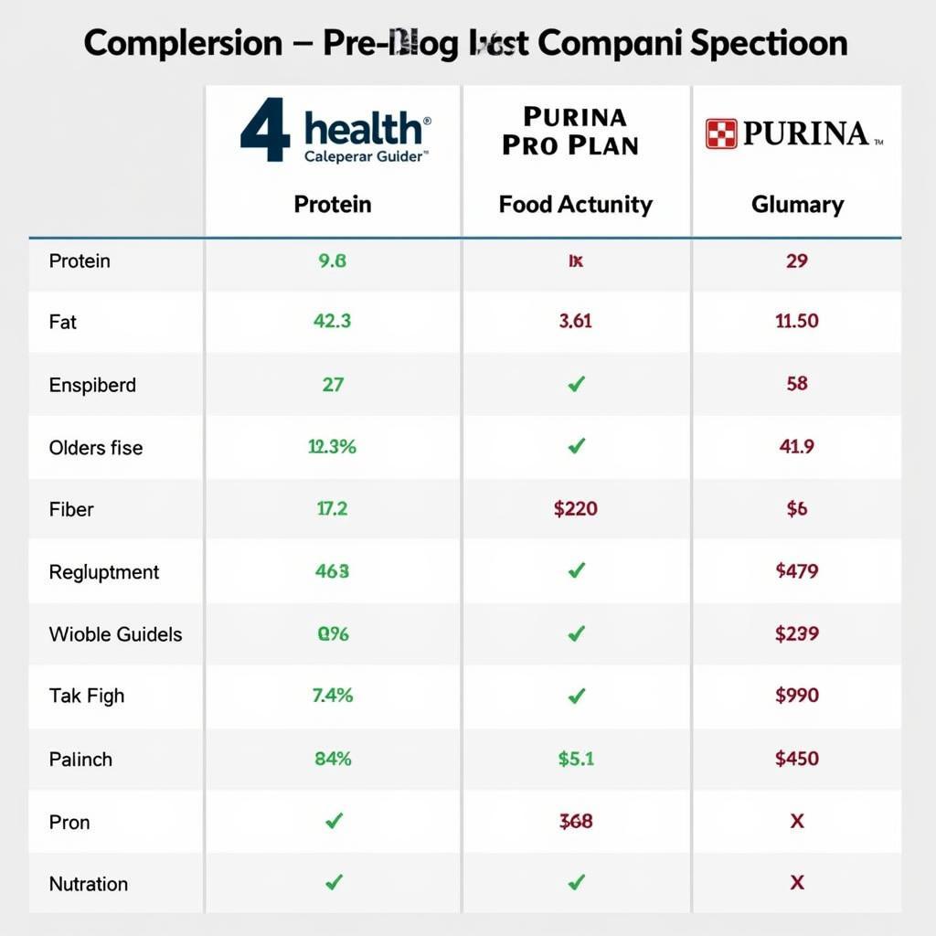 4health vs Purina Pro Plan Nutritional Comparison Chart