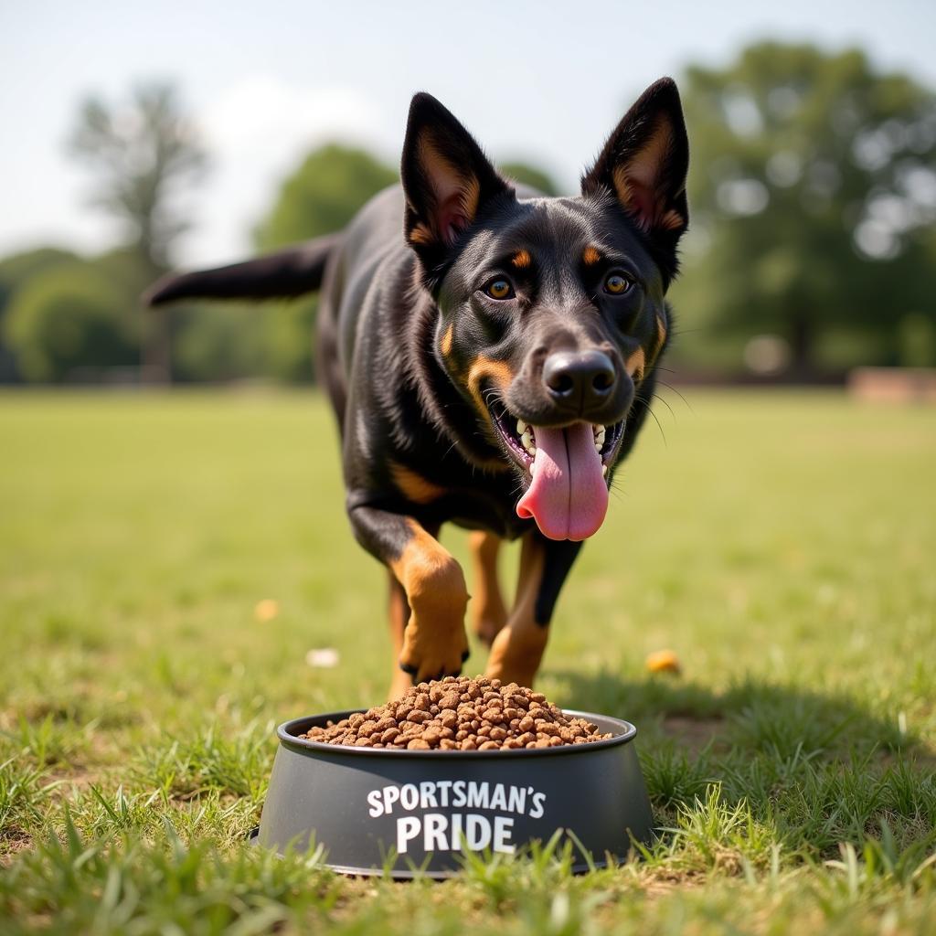 Active Dog Eating Sportsman's Pride