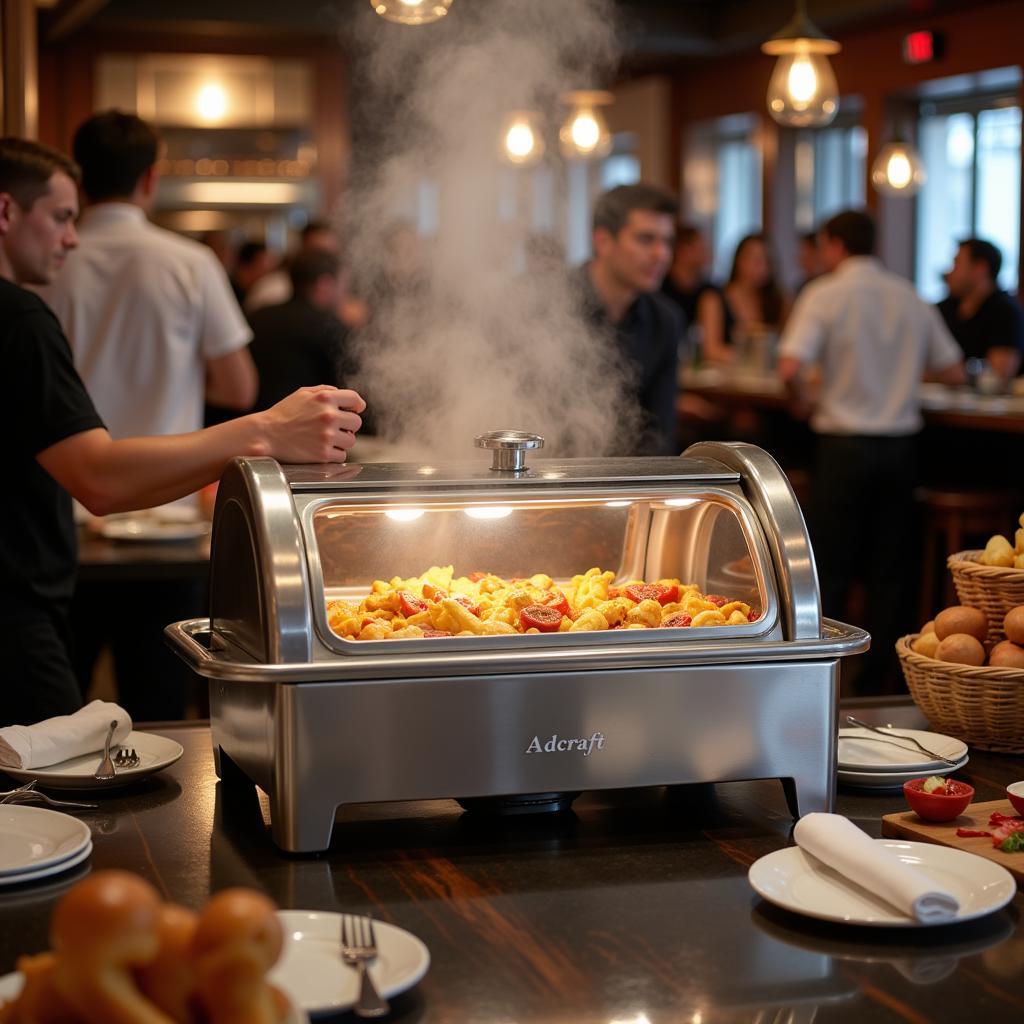 Adcraft Countertop Food Warmer in a Busy Restaurant Kitchen