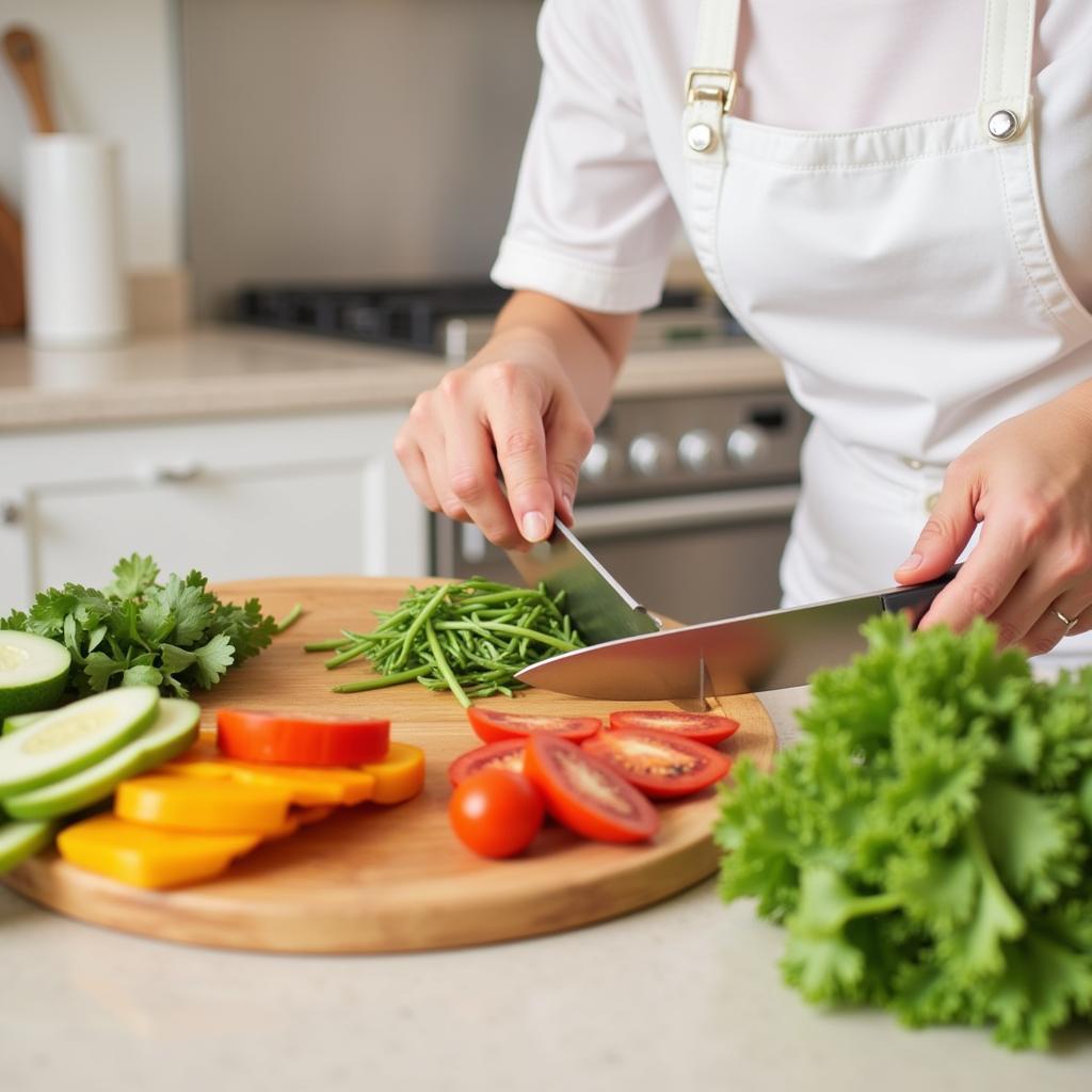 A person preparing an allergen-free meal with fresh ingredients.