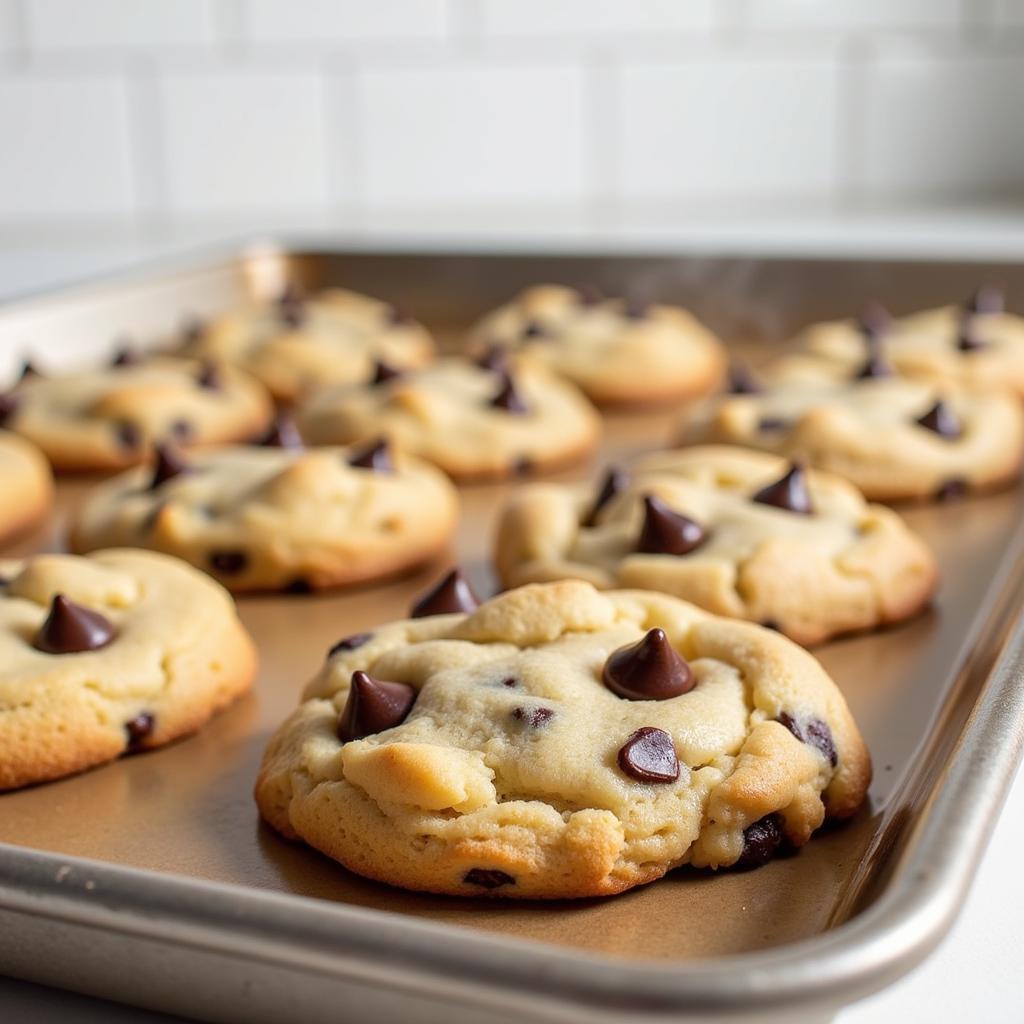 Delicious allulose chocolate chip cookies fresh from the oven.