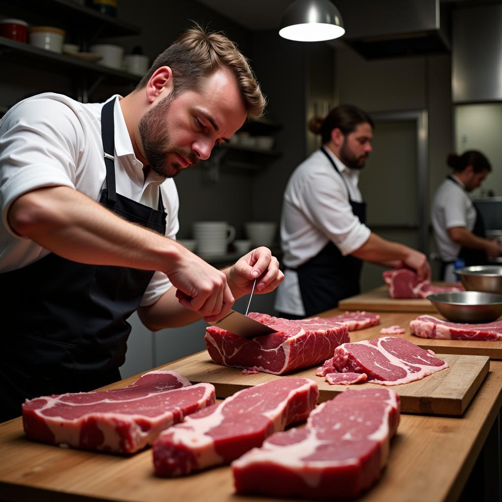 Ambassador Meats Butcher Preparing Cuts