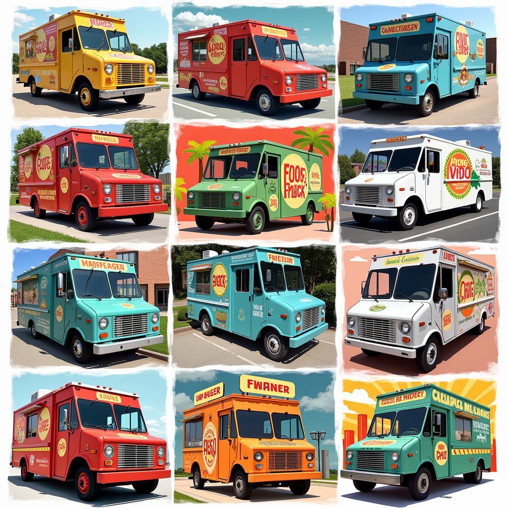 Ames Food Truck Variety: A collage showcasing the diversity of food trucks available in Ames, Iowa, offering everything from burgers and tacos to international cuisine.