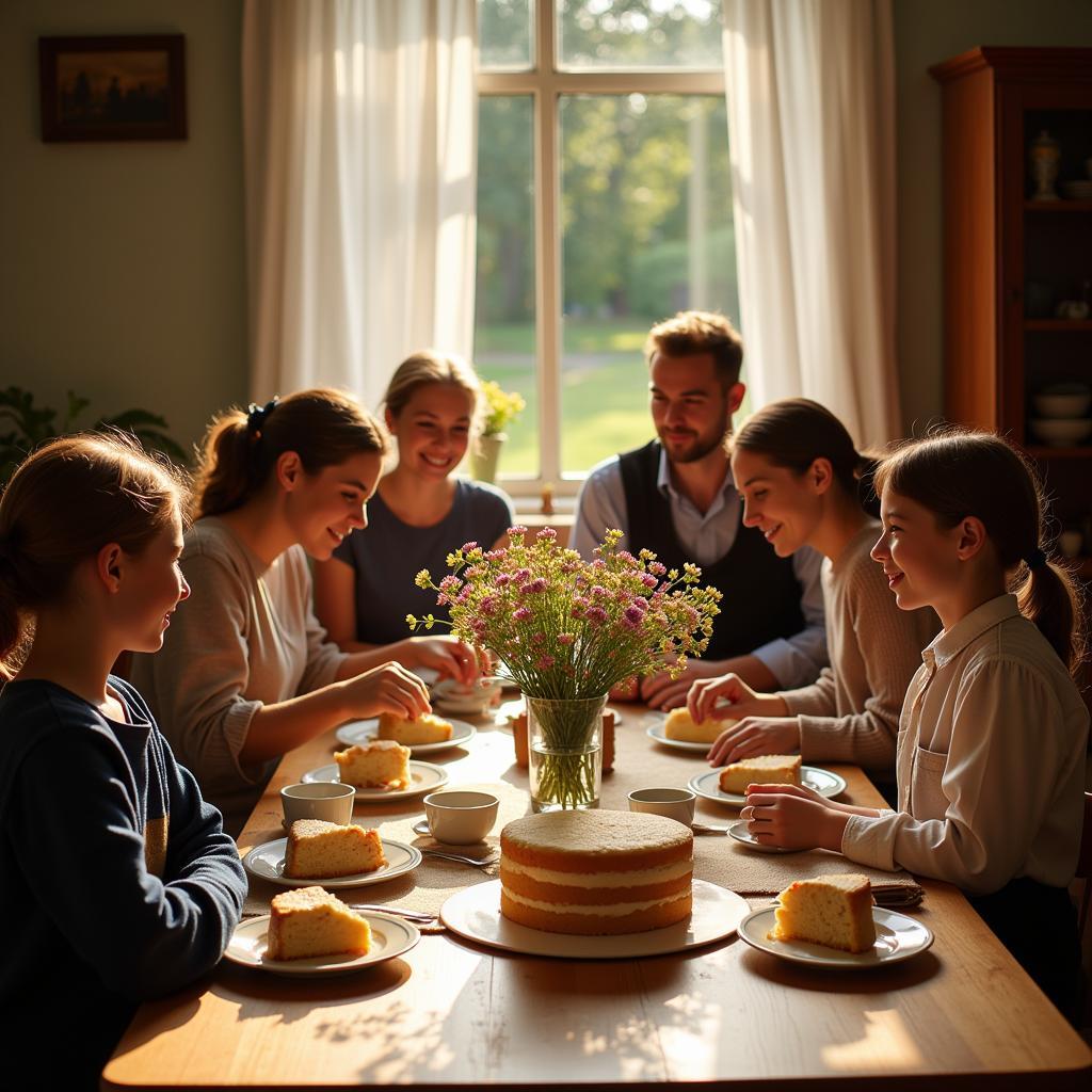 Amish Family Enjoying Angel Food Cake