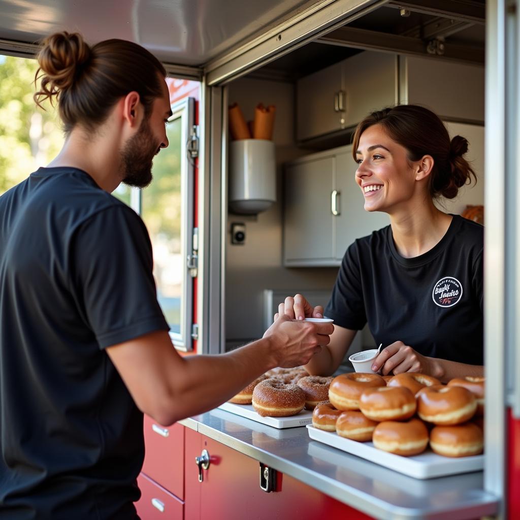 Friendly Interaction at an Amish Donuts Food Truck