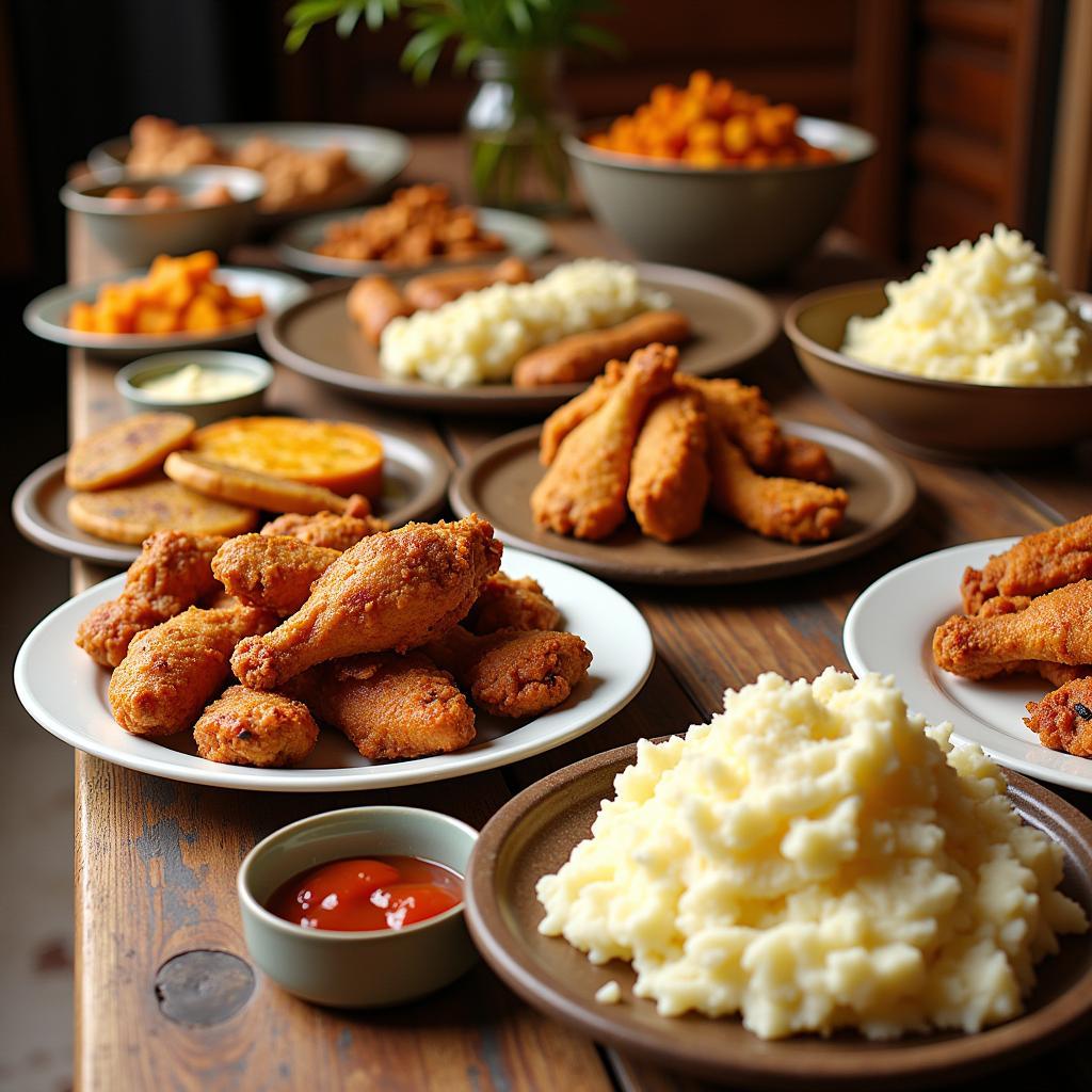 Amish Wedding Feast with Fried Chicken and Mashed Potatoes