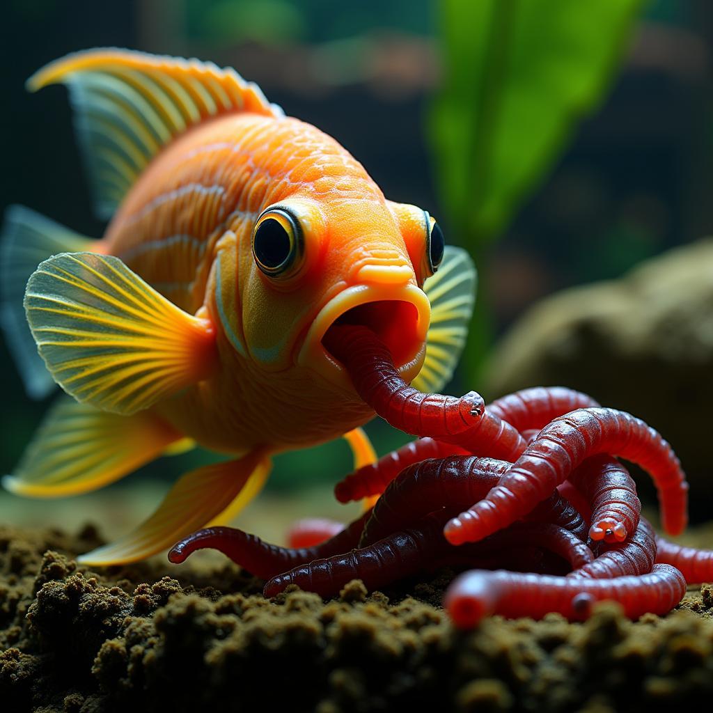 Angelfish Eating Bloodworms