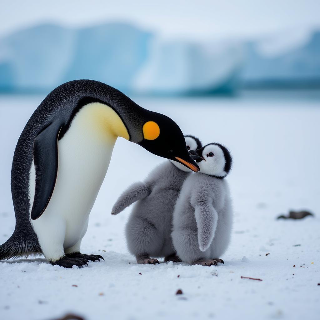 Antarctic Penguin Feeding Young