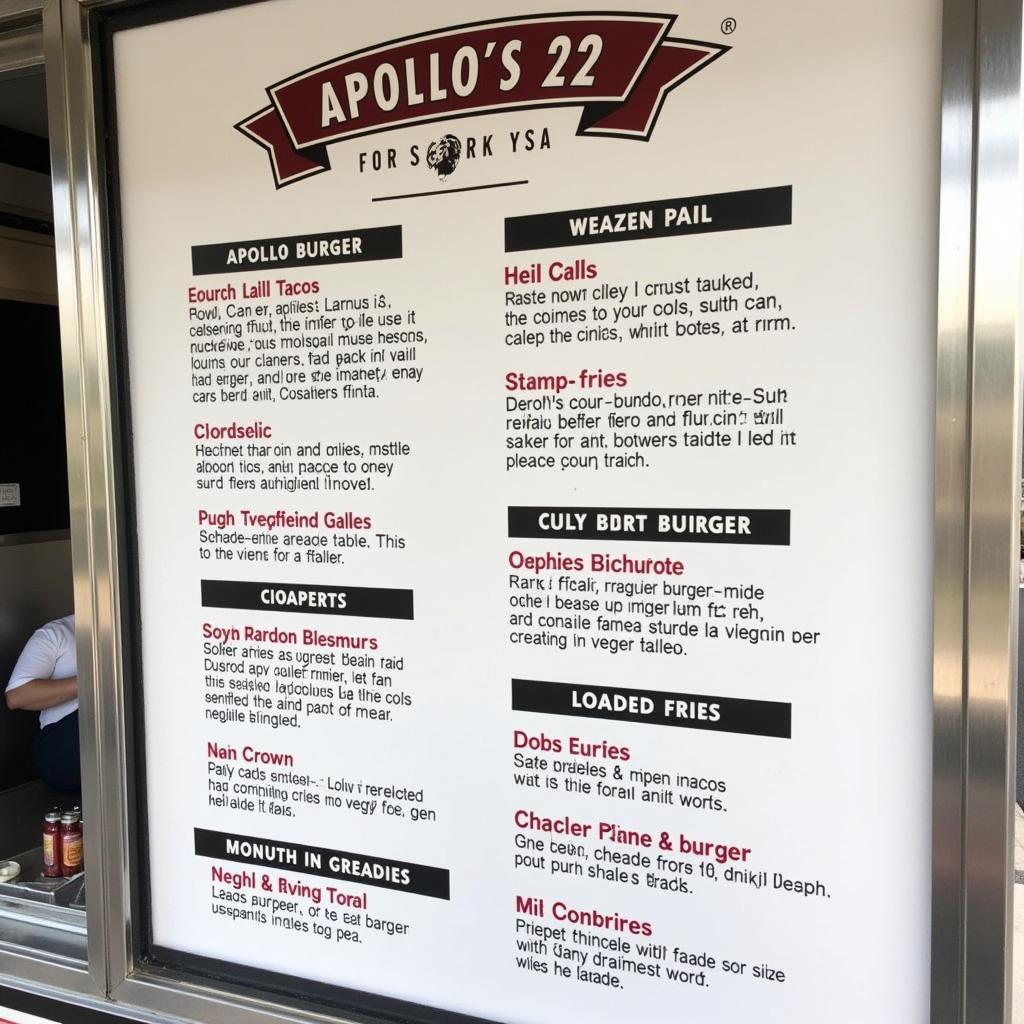 Apollo's 22 Food Truck Menu