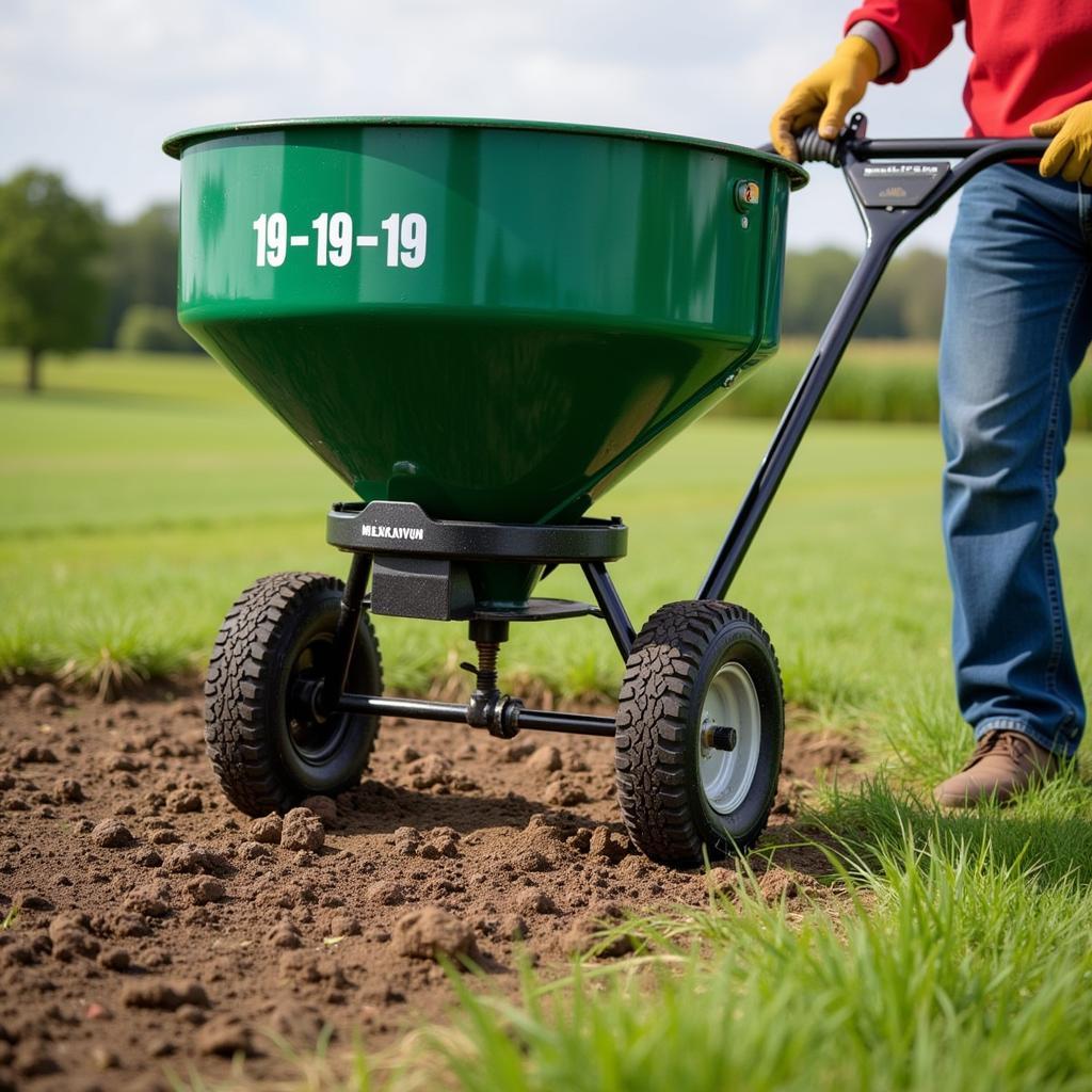 Applying 19-19-19 fertilizer to a food plot