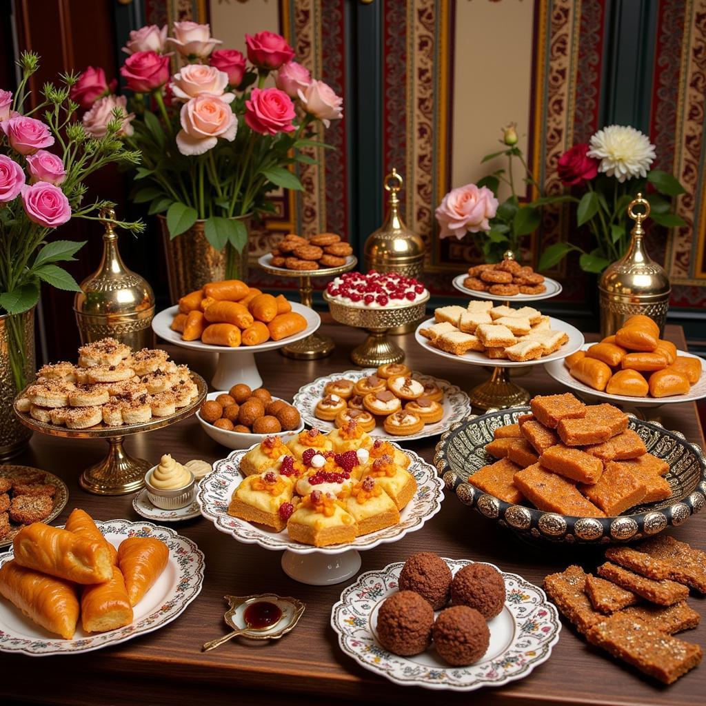 A Sweet Display of Arab Wedding Desserts: Featuring a variety of traditional pastries and sweets, a perfect ending to the wedding feast.