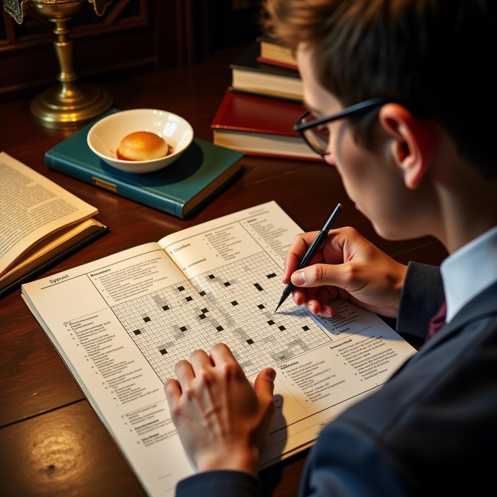 A Person Completing an Article of Food Crossword Puzzle