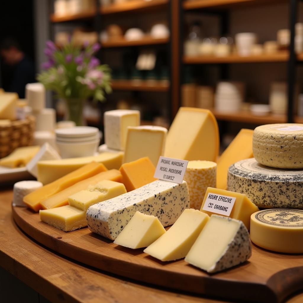 Artisan Cheeses Displayed in a Food Boutique