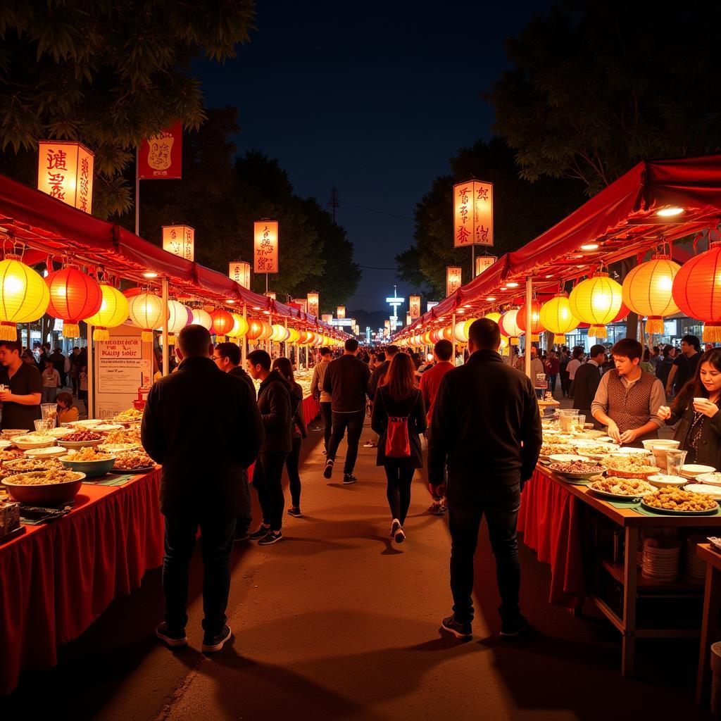 Vibrant Food Stalls at an Asian Lantern Festival