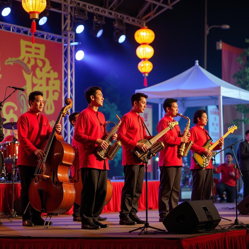 Live band performing traditional Asian music at a festival