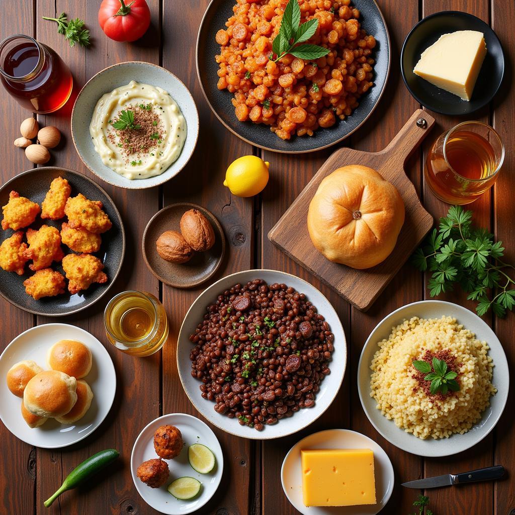 A Table Laden with Various Asturi Foods