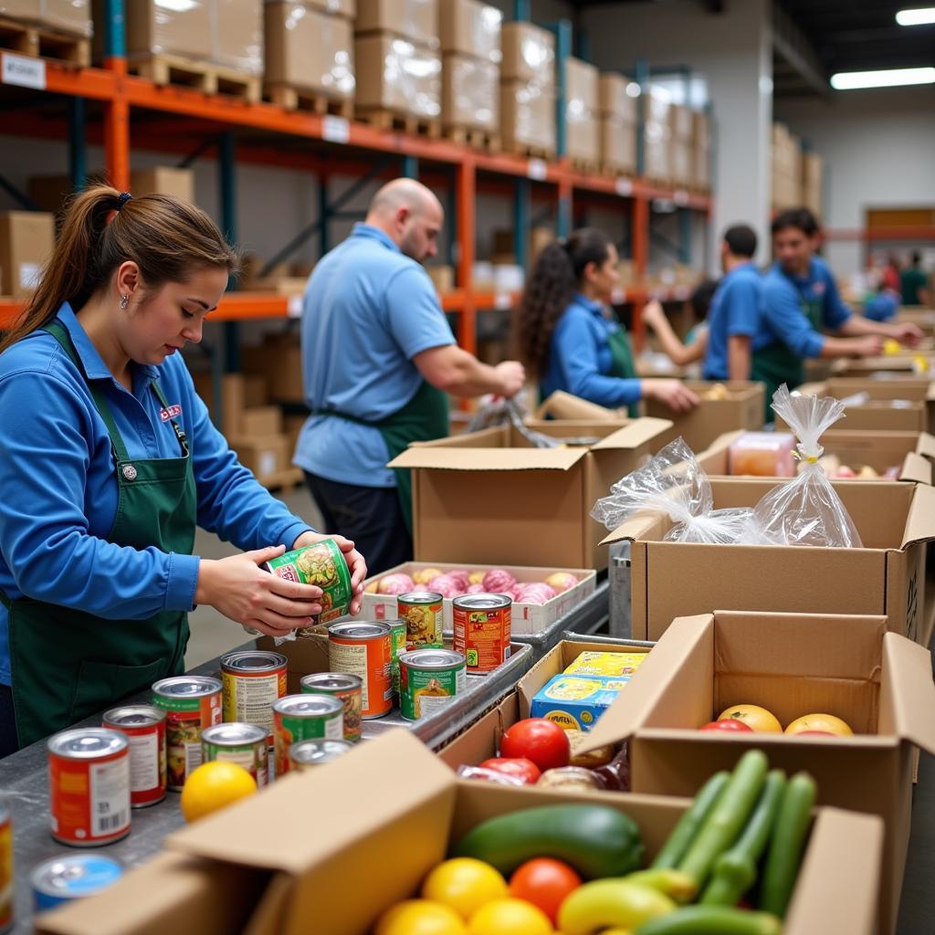 Volunteers sorting food at an Athens, AL food pantry