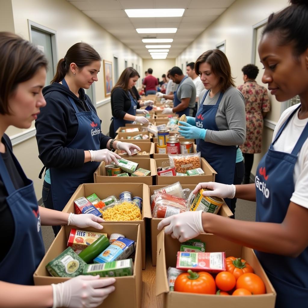 Volunteers sorting food donations at an Athens, Texas food pantry