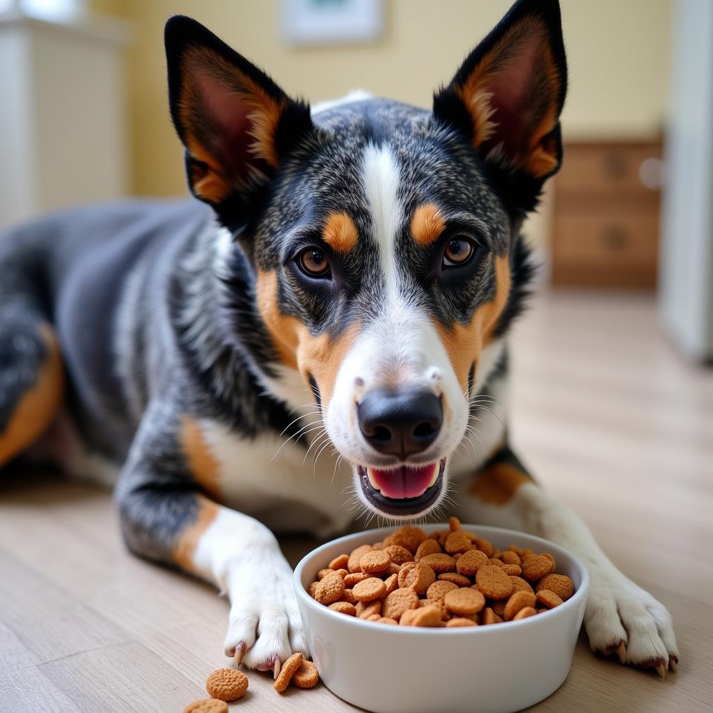 Australian Cattle Dog Enjoying a Meal of High-Quality Kibble