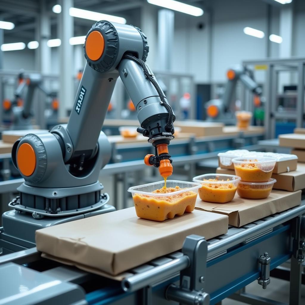 Automated Robotic Arm Packaging Food Products