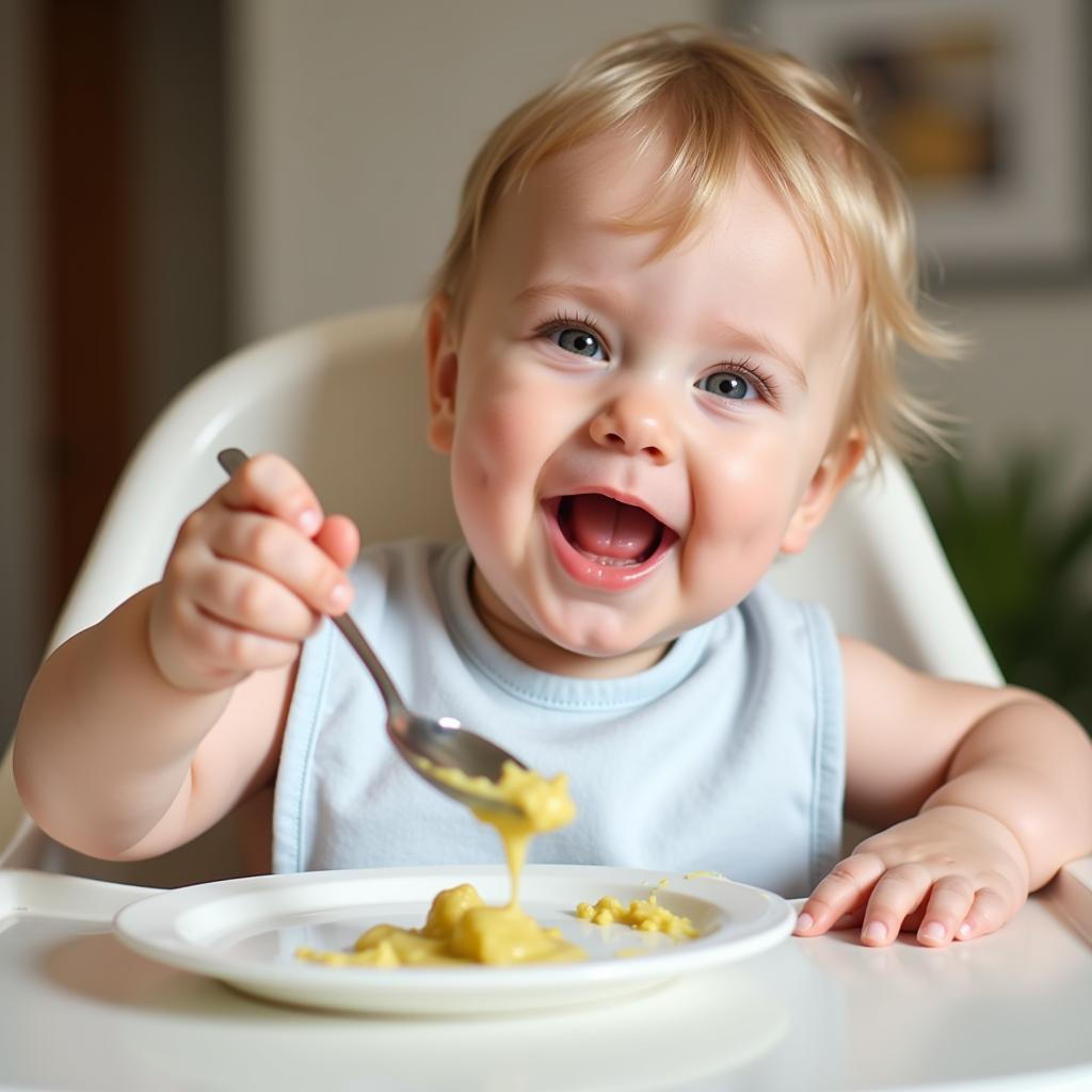 Baby Enjoying First Foods