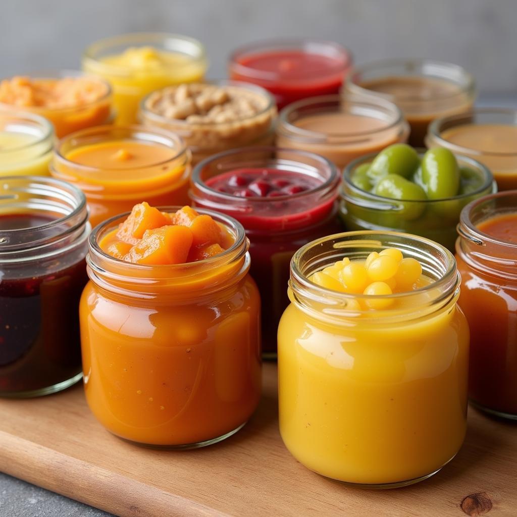 Assortment of baby food in glass jars