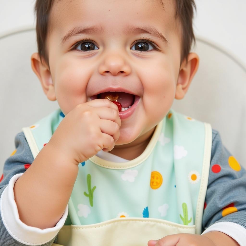 Baby Wearing a Bib While Eating