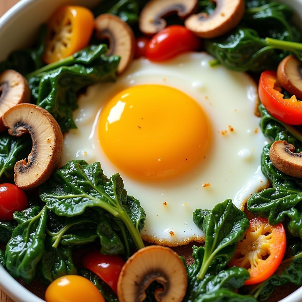 Baked Egg with Spinach, Mushrooms, and Bell Peppers