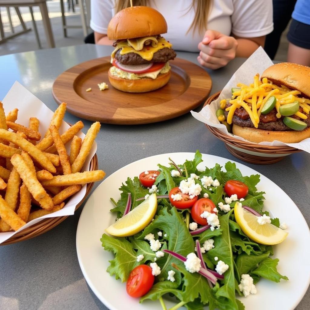 Close-up of several delicious menu items from Basecamp food truck.