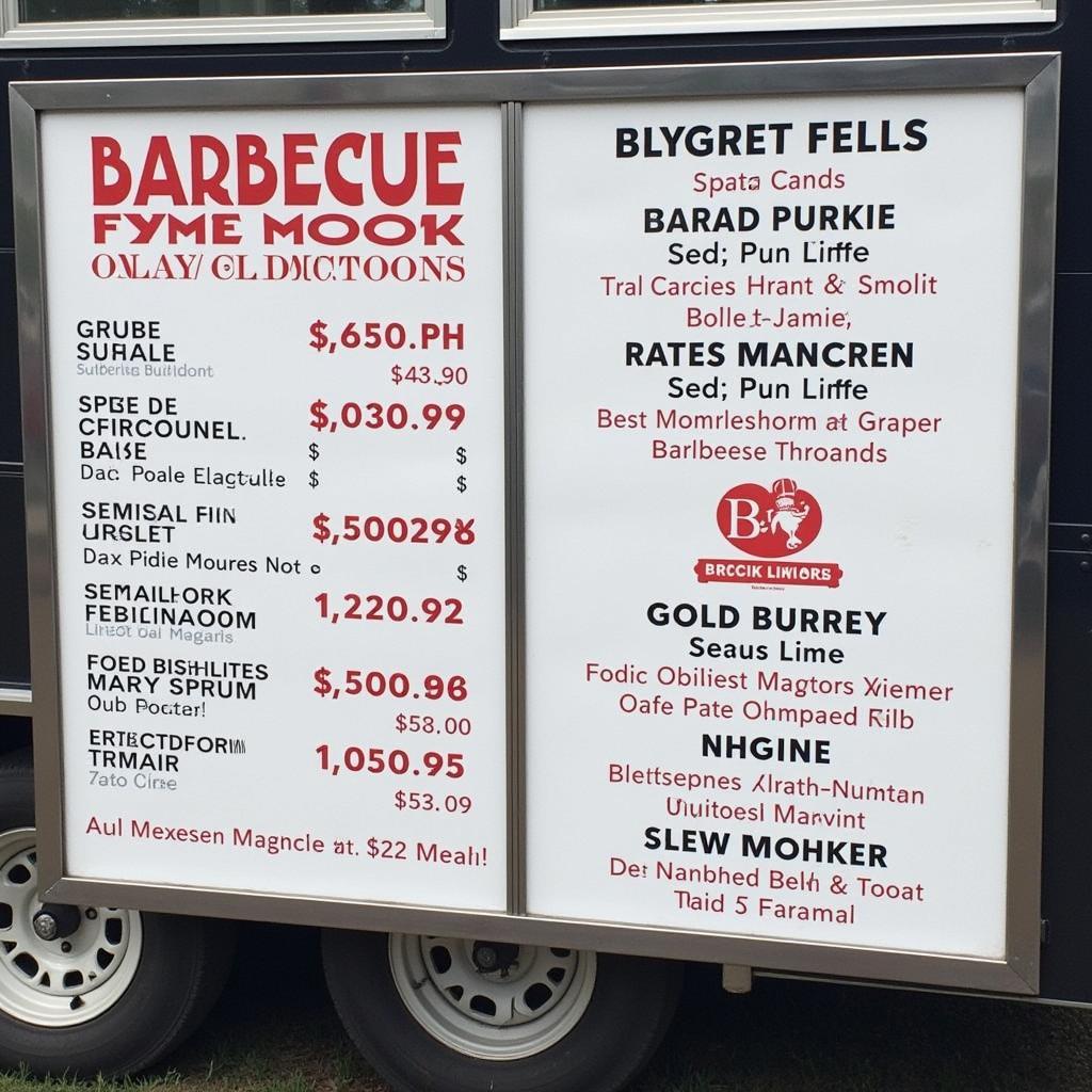 Example of a barbecue food truck menu with prices