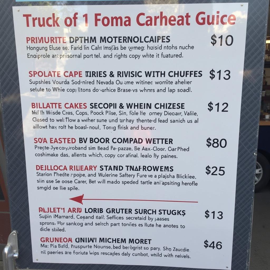 Clear and Concise Beach Food Truck Menu Pricing: A close-up of a menu board with clearly displayed prices and item descriptions.