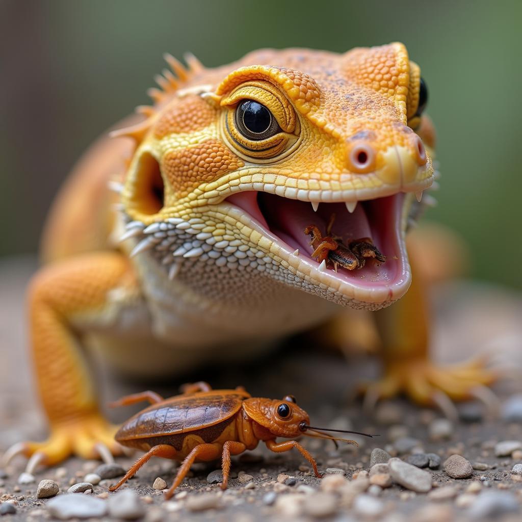 Bearded Dragon Eating an Insect